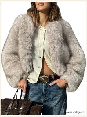 Cropped Faux Fur Jacket Fluffy Open Front Winter Coat